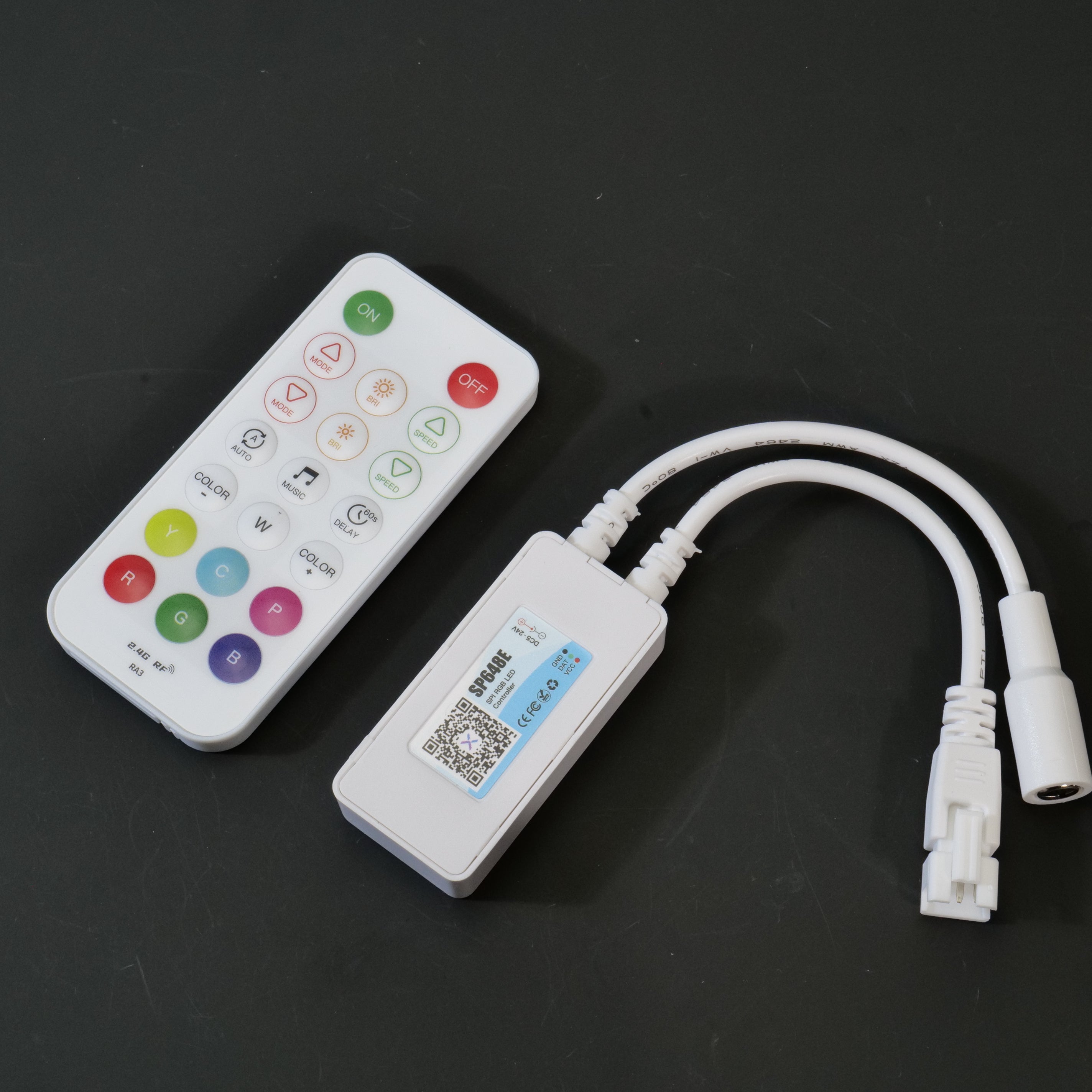 SP648E Controller Kit - SPI Pixels & 5CH PWM, 2.4G Remote/Bluetooth Music, 5V-24V for FCOB/WS2812B/SK6812/RGB/RGBW/CCT/DIM Strips