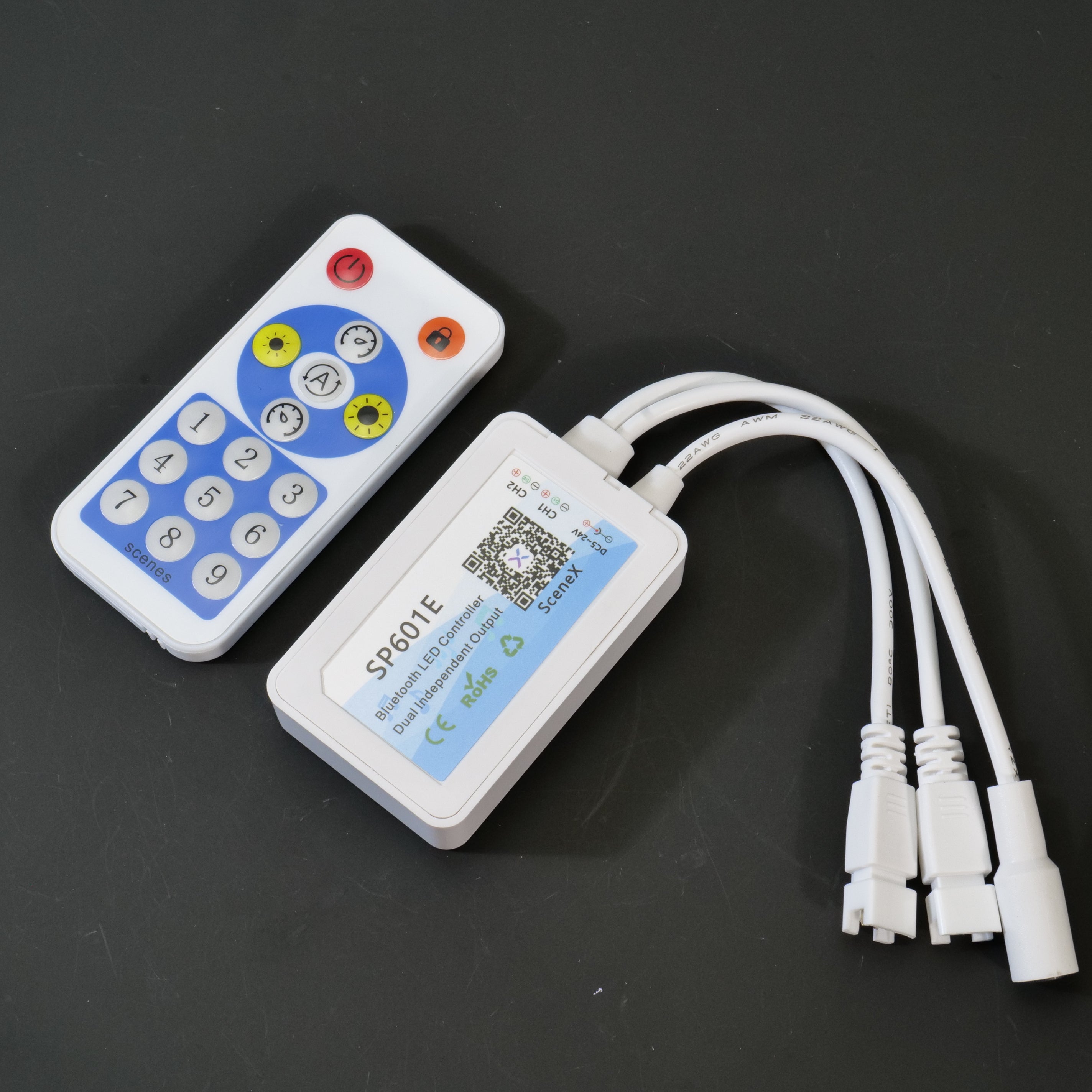 SP601E Bluetooth Music LED Controller - Built-In Mic, Dual Signal Output, 3 Key Button/RF Remote/BanlanX App (IOS/Android) for WS2812B/WS2811/UCS1903 Pixel Strips