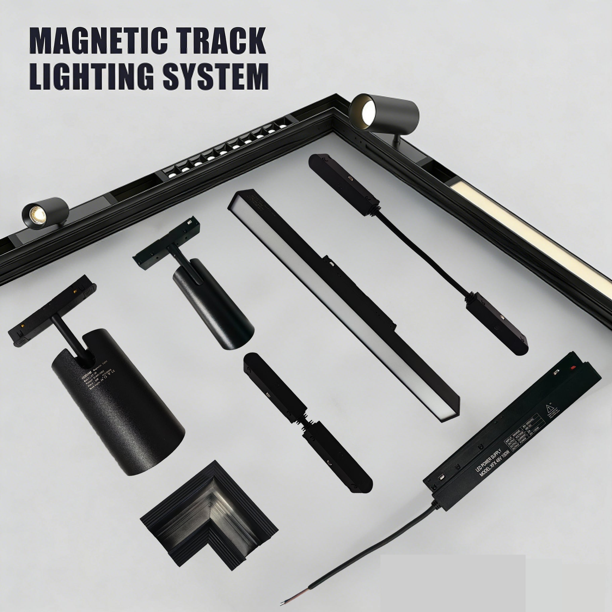 Horizontal Corner Connector for Recessed Magnetic Track Lighting, 48V 2-Wire, L-Shaped Layout, Compatible with Magnetic Track System (Home/Commercial Use)