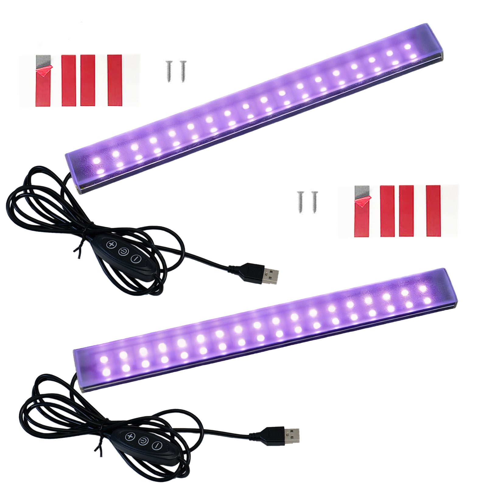 2-Pack 395NM UV Black LED Strips, 9.6-inch Dimmable USB-C LED Black Lights with Switch, Perfect for Glow-in-the-Dark Parties, Halloween, Body Paint, Posters, and Cabinet Displays. Suitable for Designers, Decorators, and Planners.