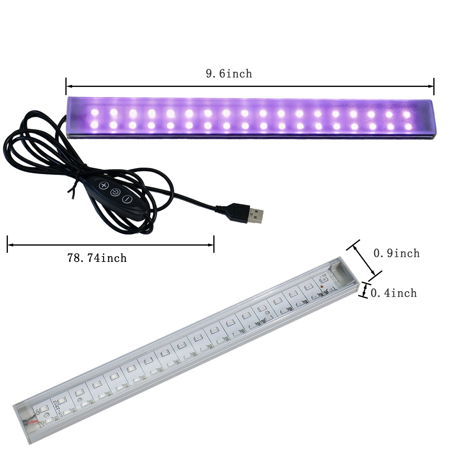 2-Pack 395NM UV Black LED Strips, 9.6-inch Dimmable USB-C LED Black Lights with Switch, Perfect for Glow-in-the-Dark Parties, Halloween, Body Paint, Posters, and Cabinet Displays. Suitable for Designers, Decorators, and Planners.