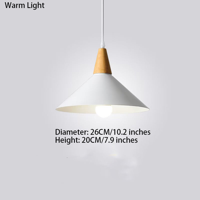 White 1-Light Nordic Metal Cone Pendant Light with Wood Top 丰富标题英语
